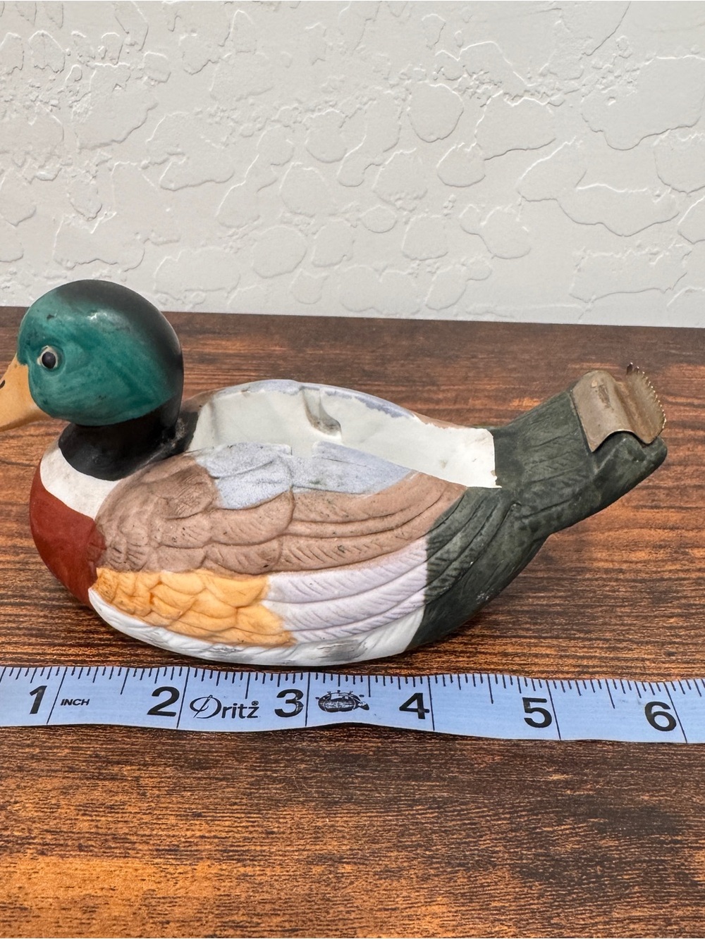 Vintage Mallard Duck Ceramic Tape Dispenser 6” Outdoor Decoy Home Office - Picture 9 of 9